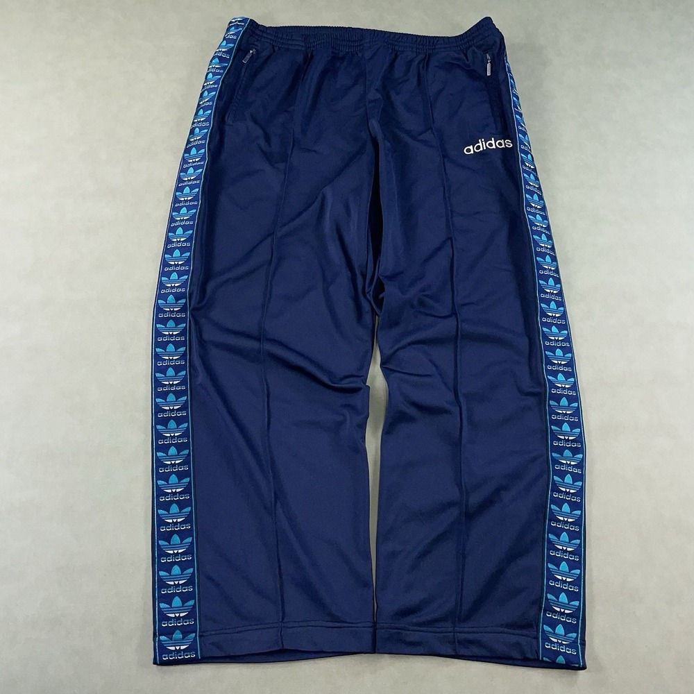 adidas Navy Blue Track Pants with Blue Logo Taping FITS LIKE  XL
